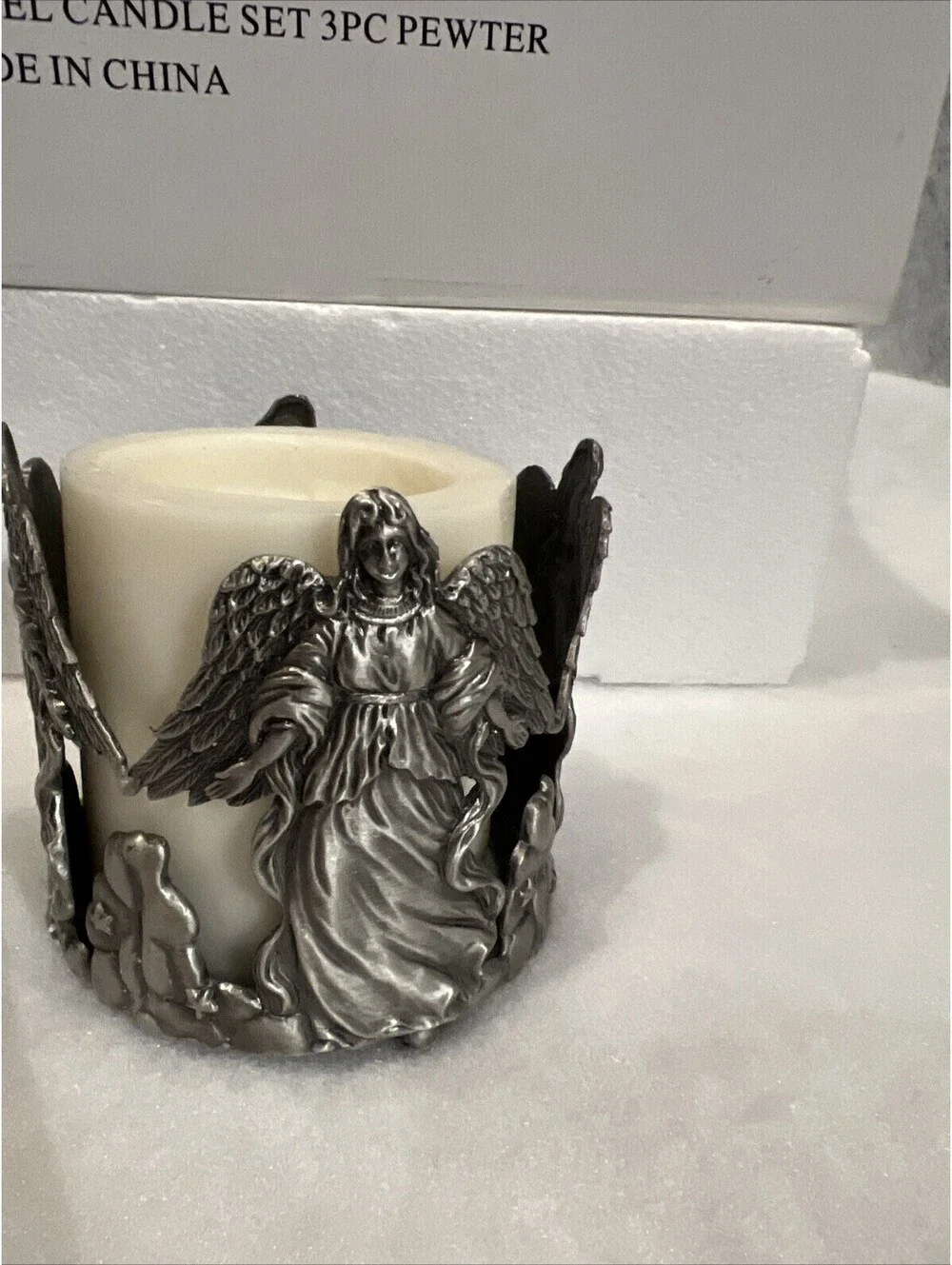 Angel candles set three-piece pewter